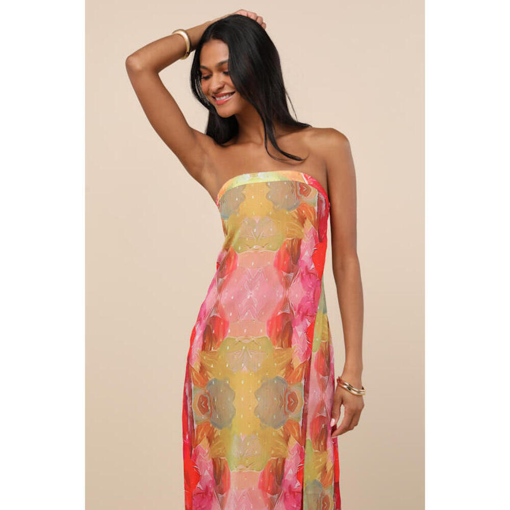 Lulus Bethany Pink Multi Clip Dot Strapless Cutout Midi Dress -Size S Never Worn